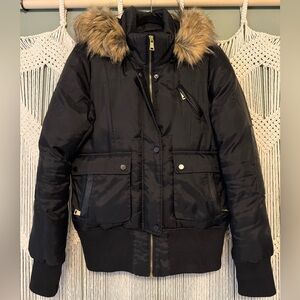 Women's Cropped Black Fur-Trimmed Jacket